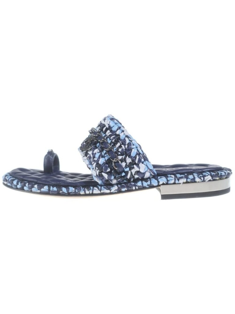 Chanel CC Logo Sandals Raffia Leather Blue